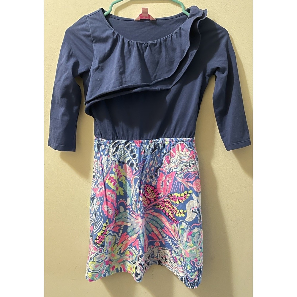 Lilly Pulitzer Girls Mochi Dress floral print skirt and 3/4 length sleeves  8-10